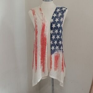 NWT Sleeveless Open Front Cardigan Open Weave Knit Stars & Stripes Cardigan Sz L